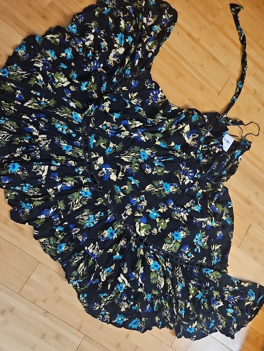 Free People Black Floral Backless Maxi Dress with Blue & Cream Accents - Picture 11 of 14
